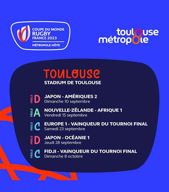Toulouse calendrier des matches Coupe du Monde de rugby 2023